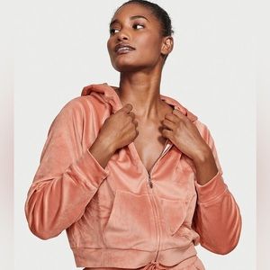 Victoria's Secret ROSE CANYON Velour Super Soft Oversized Cropped Zip Up Hoodie